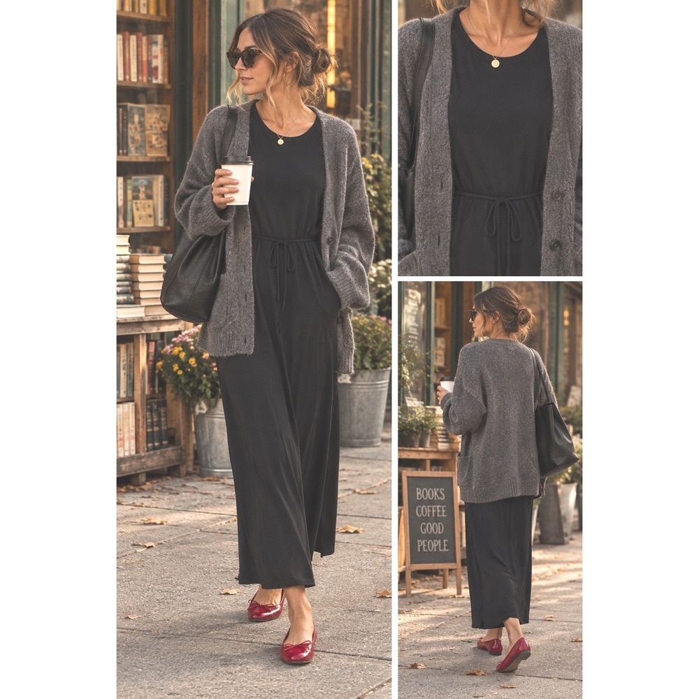Banana Republic Black Jersey Knit Midi Tie Waist Dress XL Short Sleeve Slit